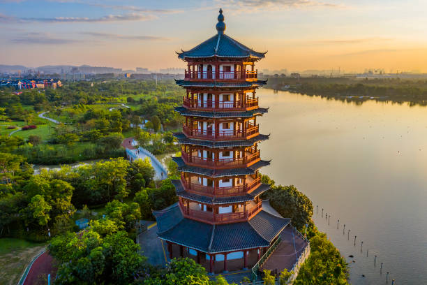 istock Chinese Traditional Architecture in Aerial Morning 1156080436
