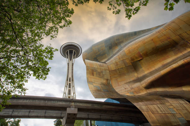 Space Needle and Museum of Pop Culture in Seattle stock photo