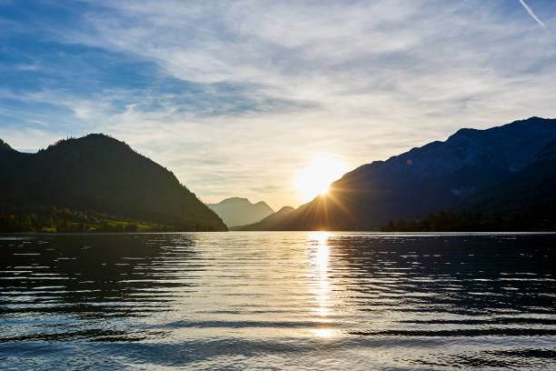 istock Beautiful mountain sunset with reflection in Austrian Alps. Grundlsee 1156081385
