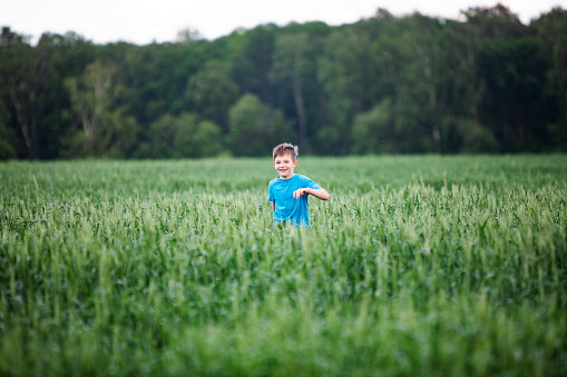 Little boy playing in the field