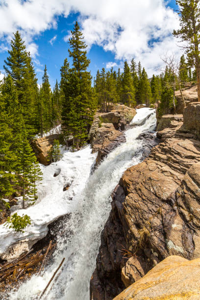 Rocky Mountain falls in spring stock photo