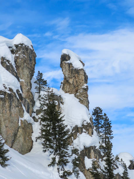 Raw granite towering in the sky stock photo