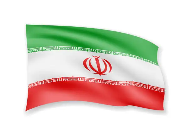 Vector illustration of Waving Iran flag on white. Flag in the wind.