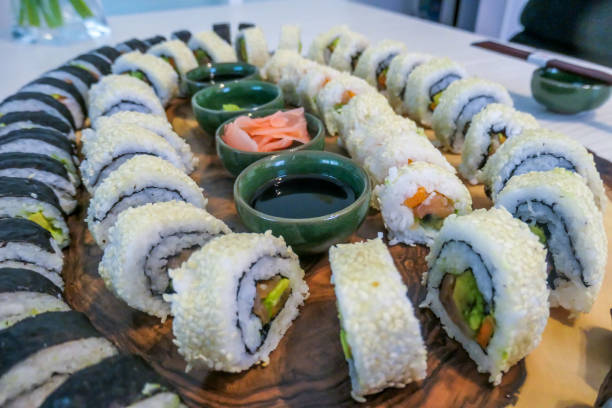 istock Austria - A sushi set placed on a wooden plate 1156087992