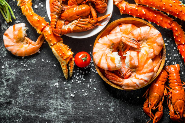 istock Delicious cooked shrimp, crab and crayfish. 1156095828