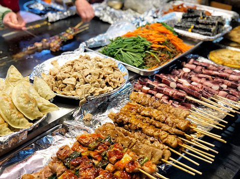 Street food at Dongdaemun district nightlife in Seoul, Korea