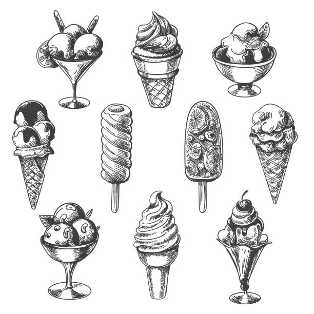 ilustrações, clipart, desenhos animados e ícones de jogo do gelado do vintage - soft serve ice cream