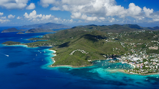 Aerial view of Cruz Bay, St John, Virgin Islands