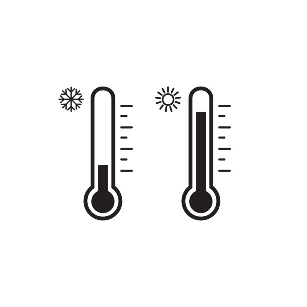 温度計アイコンセット。暑くて寒い天気。ベクトル。分離 - fahrenheit sign点のイラスト素材／クリップアート素材／マンガ素材／アイコン素材