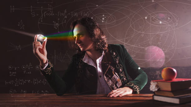 History of science, concept. Isaac Newton and physics. History of science, concept. Isaac Newton and physics. The science of light, optics. Light refraction and scientific research in physics. kruis stock pictures, royalty-free photos & images