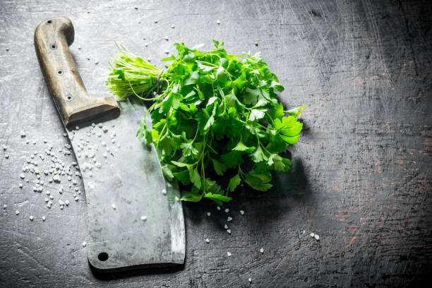 istock Fresh parsley with big knife. 1156110951