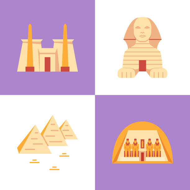 ilustrações, clipart, desenhos animados e ícones de ícone histórico dos monumentos de egipto ajustado no estilo liso - monument tomb awe statue