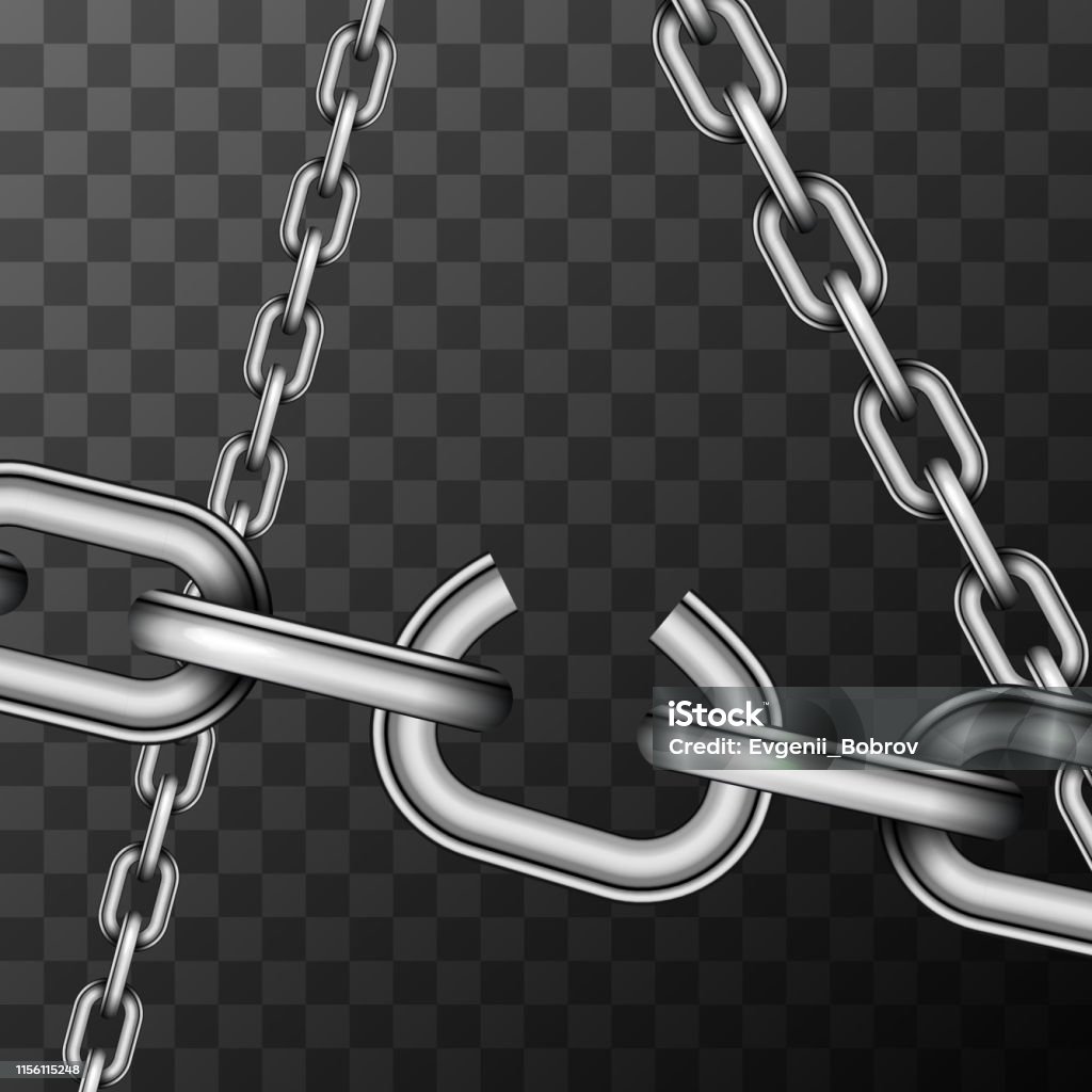 Weak Link In Glossy Metallic Chain On Transparent Background Stock ...