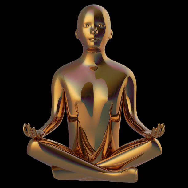 istock Golden yoga lotus pose man stylized figure polished 1156118071