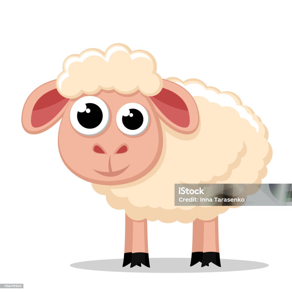 Le mouton mignon reste sur un blanc. animal - clipart vectoriel de Agneau - Animal libre de droits