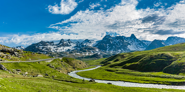Landscape at the Col du Pourtalet in the Pyrenees panoramic view