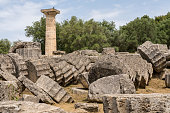 Collapsed Temple of Zeus at the site of the first Olympics at Olympia in Greece