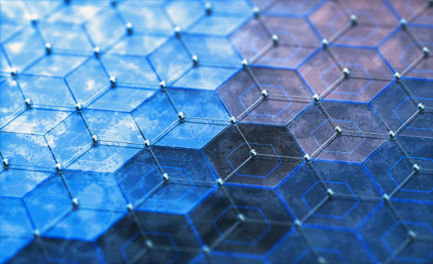 tecnología de ciencia de conexión atómica hexagonal abstracta - lead sheet fotografías e imágenes de stock