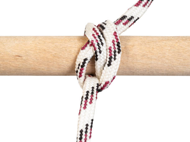 another side of gaff topsail halyard bend knot another side of gaff topsail halyard bend knot tied on synthetic rope cut out on white background gaff rigged stock pictures, royalty-free photos & images