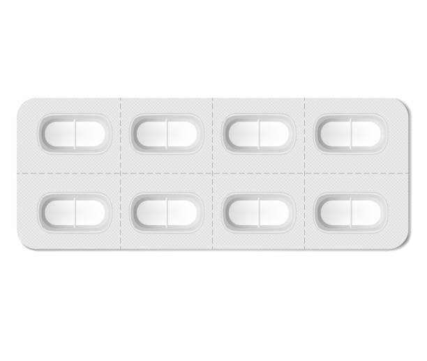 Oblong medical pill blister package with individual detachable cells, realistic mockup. Blank medicine tablet pack isolated on white background, vector template Oblong medical pill blister package with individual detachable cells, realistic mockup. Blank medicine tablet pack isolated on white background, vector template. detachable stock illustrations
