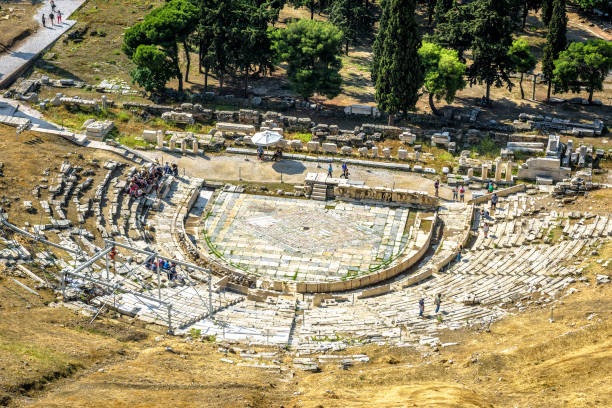 theatre of dionysus at the foot of acropolis, athens, greece - sophocles imagens e fotografias de stock