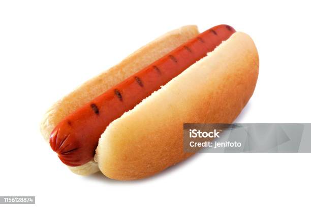 Hot Dog With Barbecue Grill Marks Isolated On White Stock Photo - Download Image Now