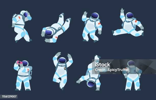 Cartoonastronaut Tanzende Party Kosmonaut Retrodisco Spaceman Comicraumtänzer Vektorastronaut In Verschiedenen Posen Stock Vektor Art und mehr Bilder von Astronaut