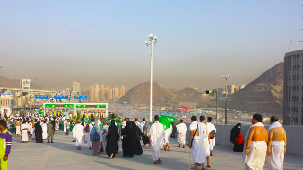 Makkah, Saudi Arabia - Sep 24, 2015: A view of pilgrims in groups going towards Makkah after finish Rami step