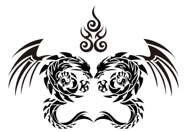 Vector illustration of Tribal Dragon. Tattoo design. Dragon sticker. Tribal Dragon for tattoo.