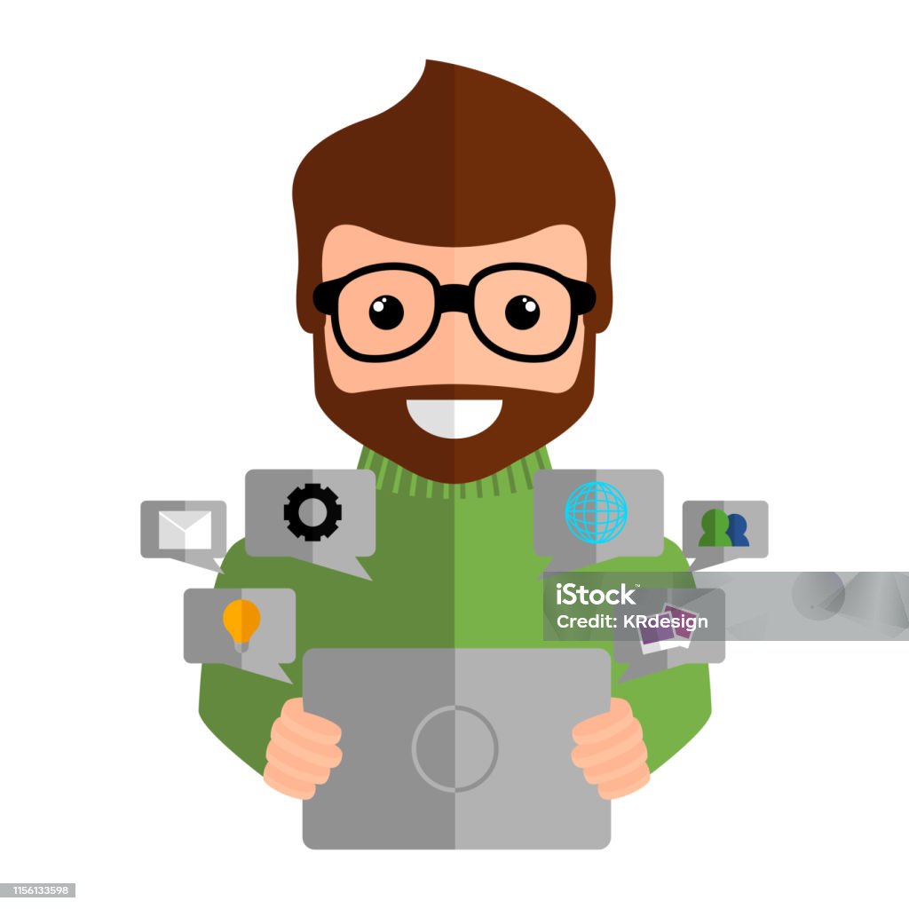 Case Manager Animado Ilustración de Community Manager Con Una Tableta Vector y más Vectores ...