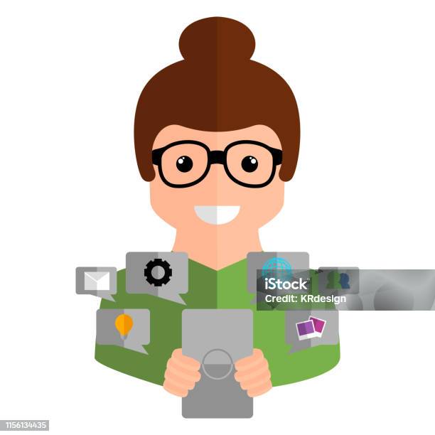 Community Manager With A Smartphone Vector Stock Illustration - Download Image Now - Adult, Business, Business Strategy