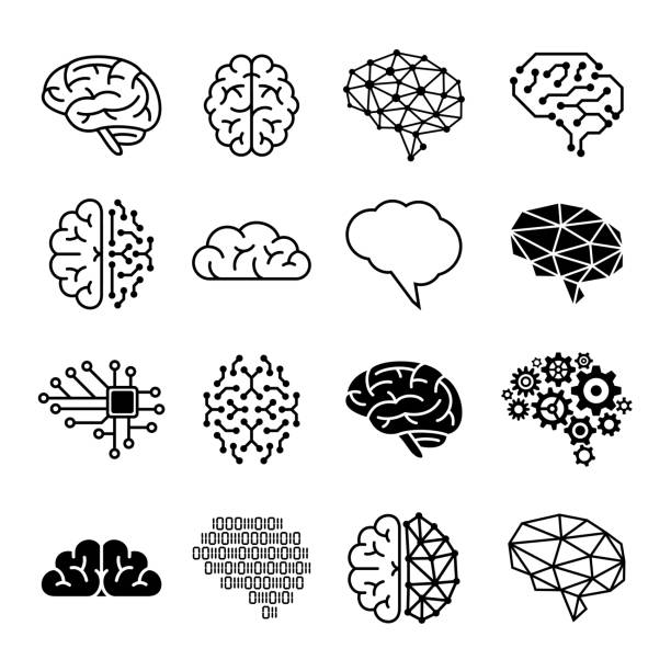 menschliche gehirn-symbole - vektor-illustration - brain stock-grafiken, -clipart, -cartoons und -symbole