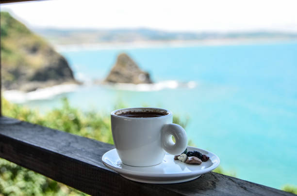 istock Turkish coffee with a beautiful seaside view. 1156135814