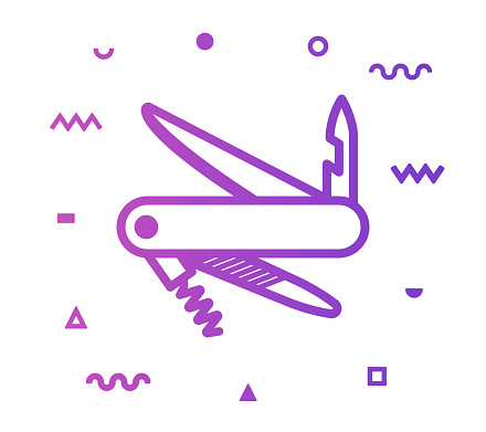 Utility knife outline style icon design with decorations and gradient color. Line vector icon illustration for modern infographics, mobile designs and web banners.