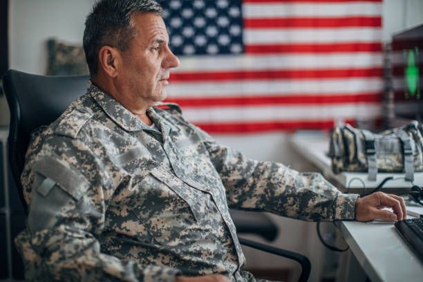istock US senior soldier working at the office 1156139216