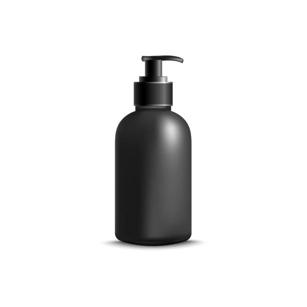 istock Cosmetic blank black bottle with dispenser 3d vector mockup illustration isolated. 1156140271