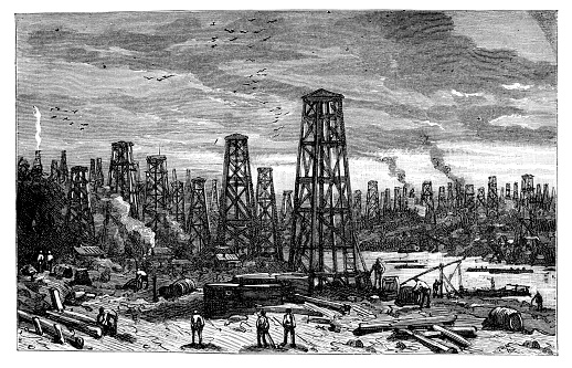 Steel engraving of oil rigs in United States
Graveur : Kohl
Original edition from my own archives
Source : 
