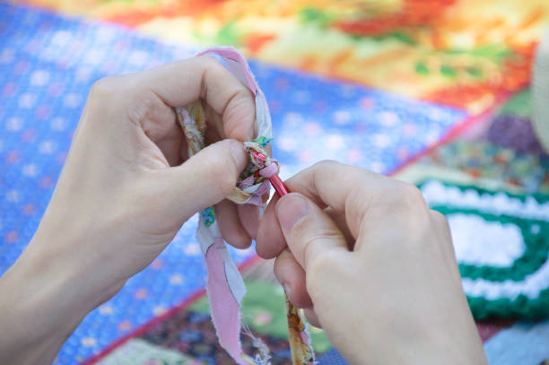 istock Crochet from shreds of fabric. Close-up. 1156141701