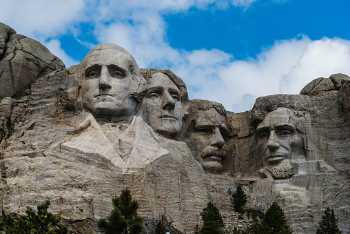 The world famous Mount Rushmore National Monument outside of Rapid City, South Dakota.