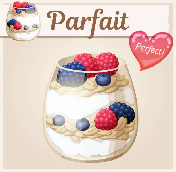 ilustrações de stock, clip art, desenhos animados e ícones de parfait dessert with berries icon. cartoon vector illustration. series of food and drink and ingredients for cooking - parfait glass