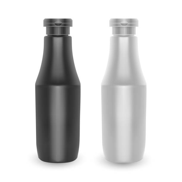 istock Set of bottles. White and black plastic container for Ketchup or mustard, nutritional supplements. Vector illustration isolated on white background 1156149080