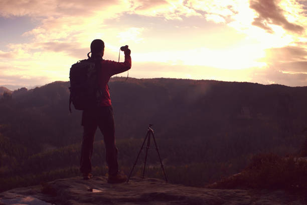istock Target of traveler with backpack. Hiker makes trekking trip 1156152863