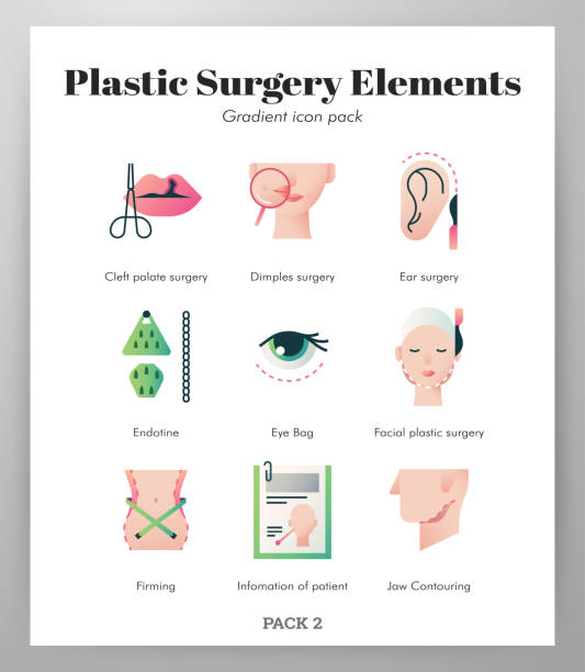 ilustrações, clipart, desenhos animados e ícones de bloco do inclinação dos elementos da cirurgia plástica - face lift illustrations