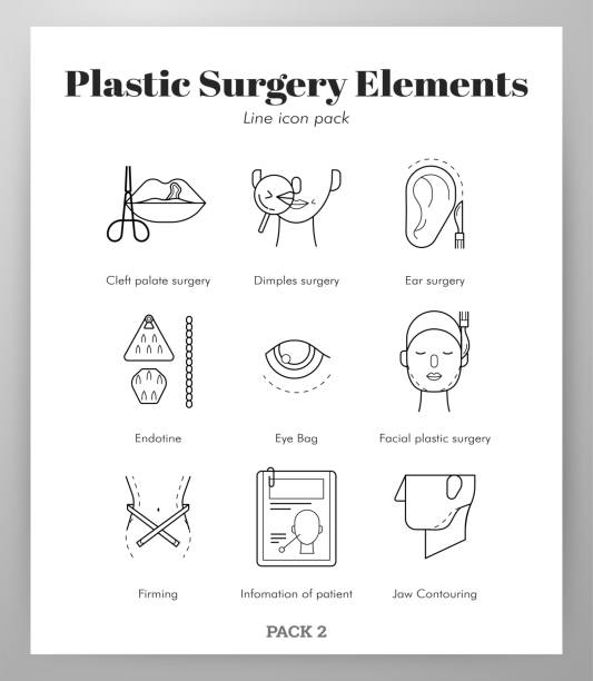 Plastic surgery elements Line pack Plastic surgery vector illustration in line stroke design cleft lip stock illustrations