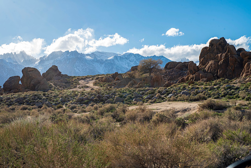 rocky Alabama Hills landscape in the Sierra Nevada mountains of California