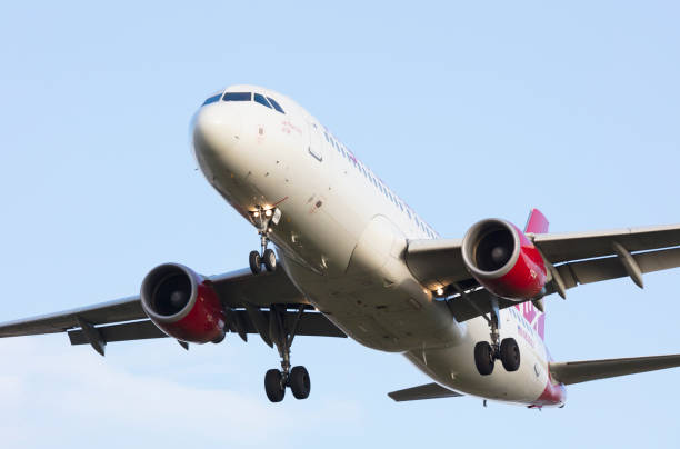Portland, Oregon, USA - February 24th, 2018: Virgin America Airbus A320, registration number N638VA, lands at Portland International Airport.