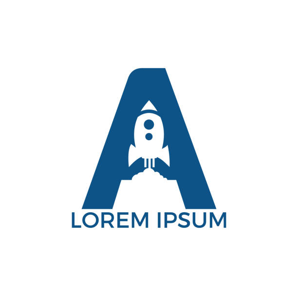 Letter A Rocket Logo Design. Letter A Logo With Rocket Launch Inside. rocket template stock illustrations