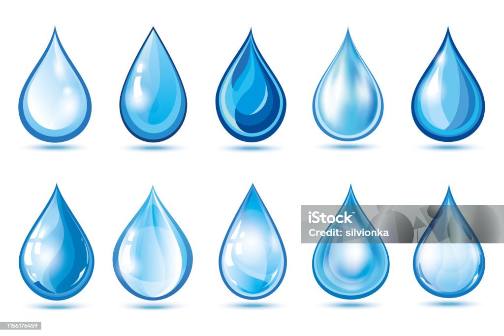 Conjunto de gotas de agua azul sobre blanco - arte vectorial de Gota - Líquido libre de derechos Conjunto de gotas de agua azul sobre blanco - arte vectorial de Gota - Líquido libre de derechos