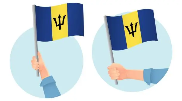 Vector illustration of Barbados flag in hand