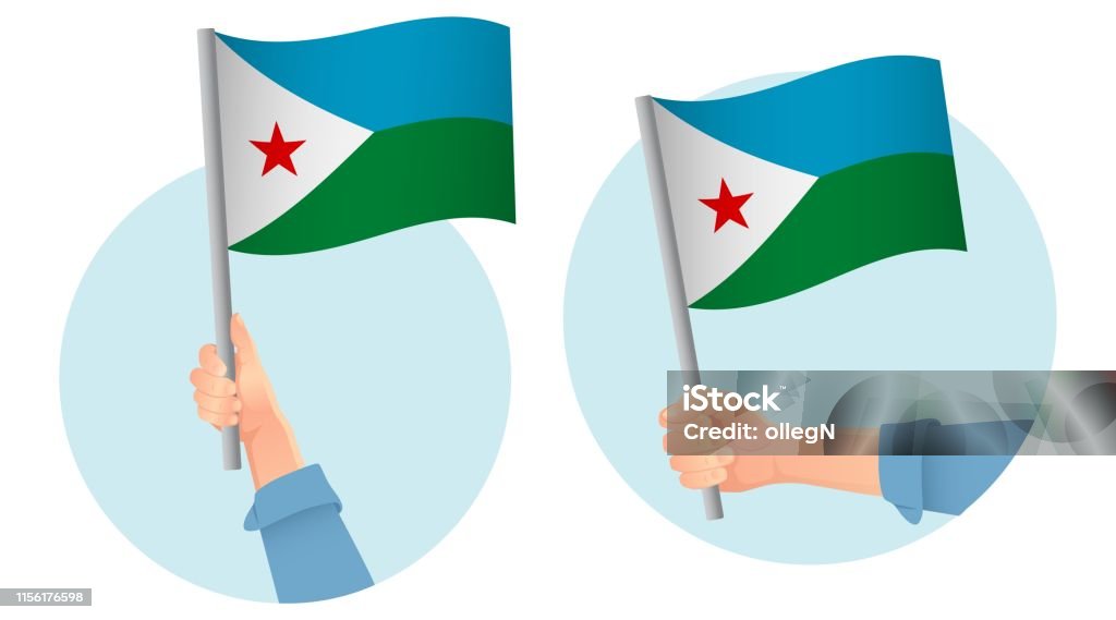 Djibouti flag in hand Djibouti flag in hand. Patriotic background. National flag of Djibouti vector illustration Celebration stock vector